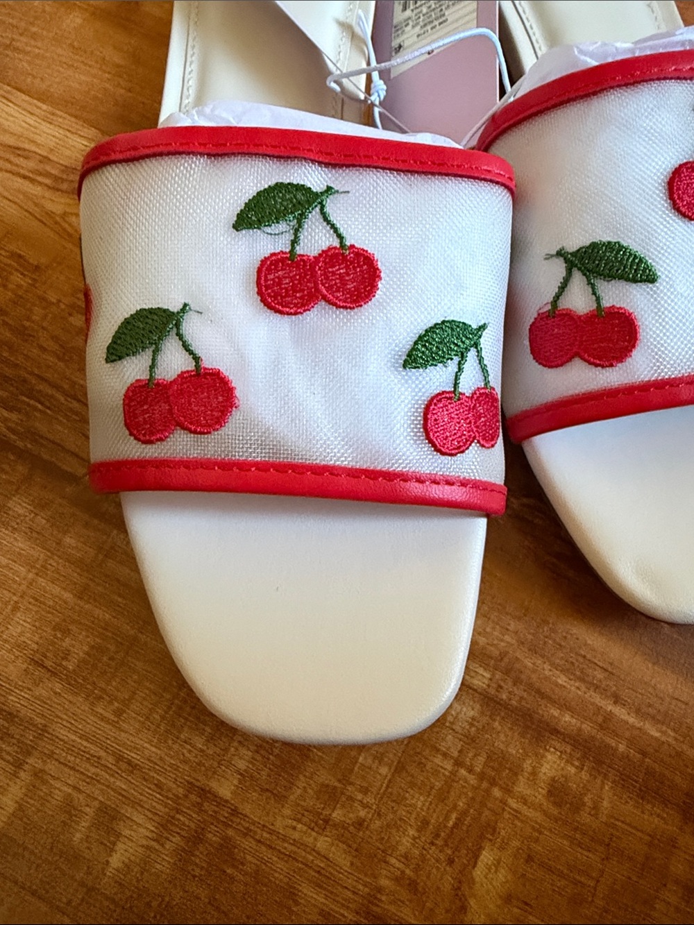 wild fable White Slide Sandals with Red Cherry Embroidery and Red Trim - Picture 4 of 7